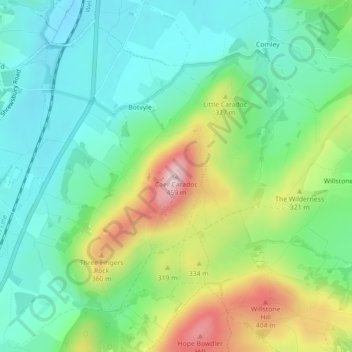 Caer Caradoc topographic map, elevation, terrain