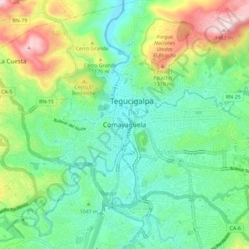 Comayagüela topographic map, elevation, terrain