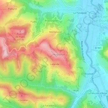Roquefort topographic map, elevation, terrain