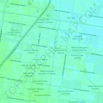 Trenton Manor Colonia topographic map, elevation, terrain