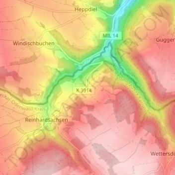 Kaltenbrunn topographic map, elevation, terrain