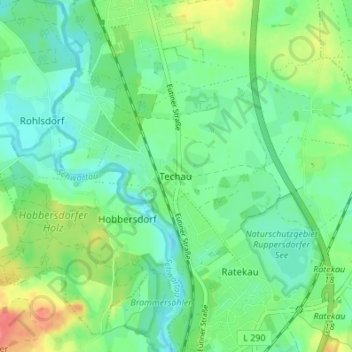 Techau topographic map, elevation, terrain