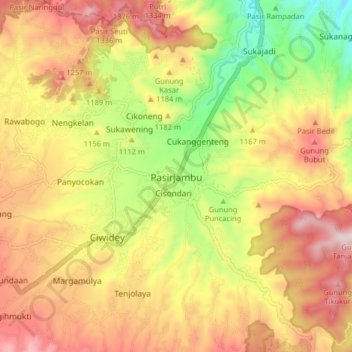 Pasirjambu topographic map, elevation, terrain
