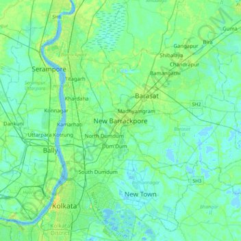 New Barrackpore topographic map, elevation, terrain