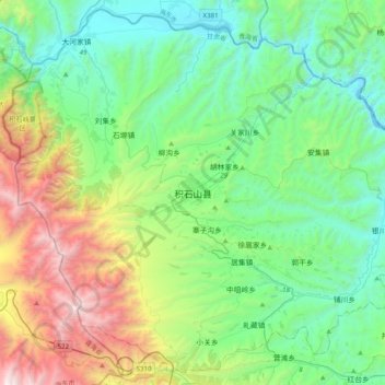 积石山县 topographic map, elevation, terrain