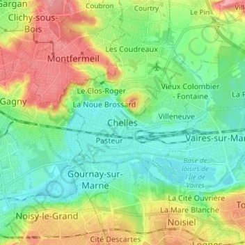 Chelles topographic map, elevation, terrain