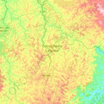 Conselheiro Lafaiete topographic map, elevation, terrain