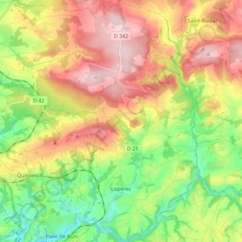 Lopérec topographic map, elevation, terrain