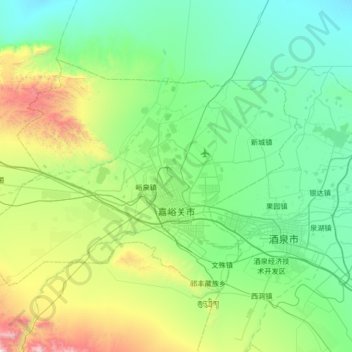 Jiayuguan topographic map, elevation, terrain