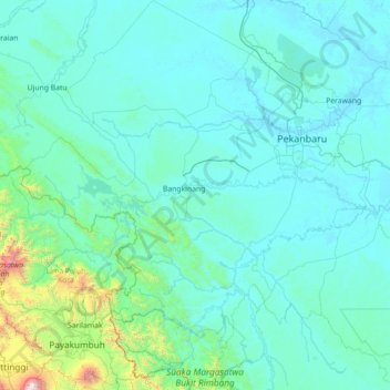 Kampar Regency topographic map, elevation, terrain