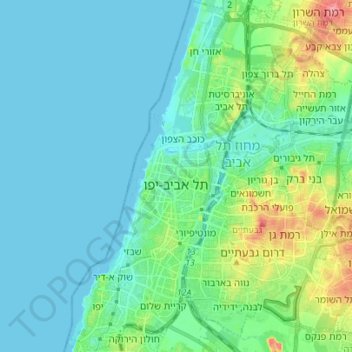 Tel Aviv-Yafo topographic map, elevation, terrain
