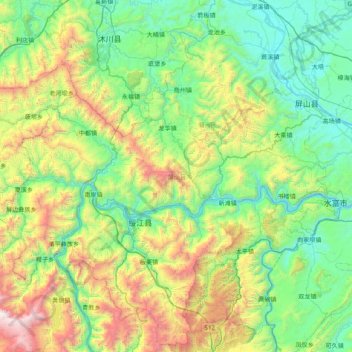 Pingshan County topographic map, elevation, terrain