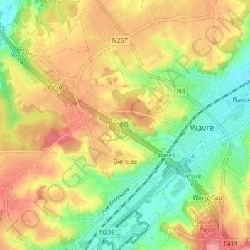 Bierges topographic map, elevation, terrain