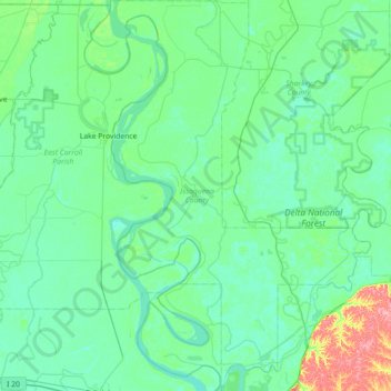 Issaquena County topographic map, elevation, terrain