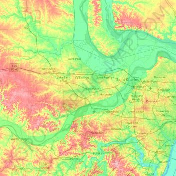 Saint Charles County topographic map, elevation, terrain