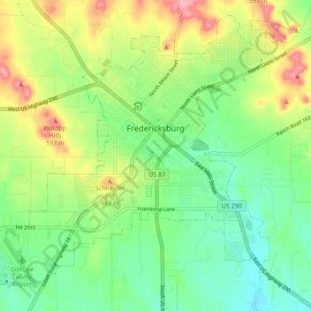 Fredericksburg topographic map, elevation, terrain