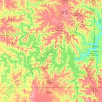 Table Rock Lake topographic map, elevation, terrain