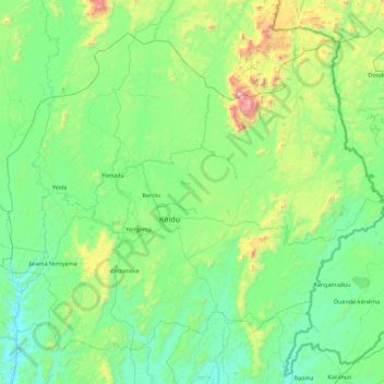 Kono District topographic map, elevation, terrain