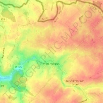 Hon-Hergies topographic map, elevation, terrain