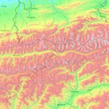 Ноҳияи Кӯҳистони Мастчоҳ topographic map, elevation, terrain
