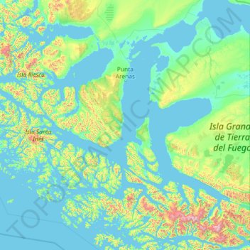 Punta Arenas topographic map, elevation, terrain