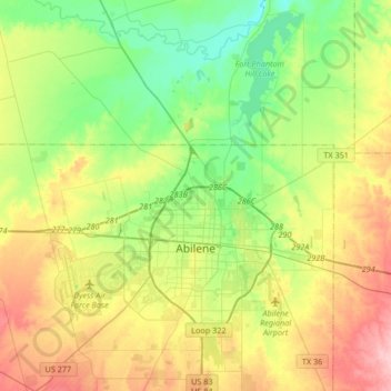 Abilene topographic map, elevation, terrain