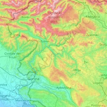 Goriška regija topographic map, elevation, terrain