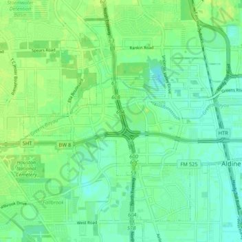 North Houston District topographic map, elevation, terrain