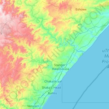iLembe District Municipality topographic map, elevation, terrain
