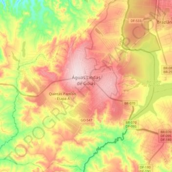Águas Lindas de Goiás topographic map, elevation, terrain