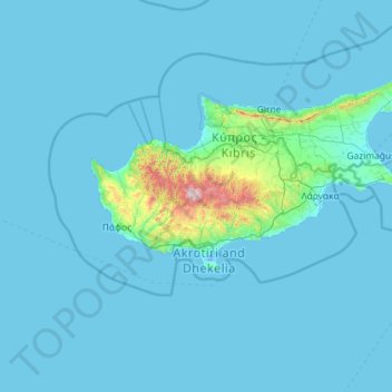 Chypre topographic map, elevation, terrain