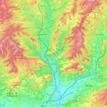 Sallent topographic map, elevation, terrain