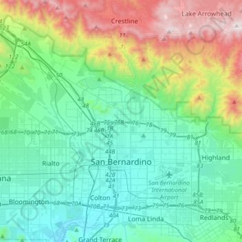 San Bernardino topographic map, elevation, terrain