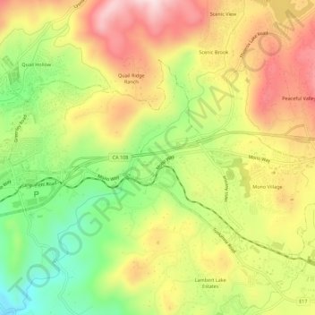 East Sonora topographic map, elevation, terrain