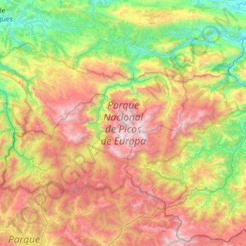 Picos de Europa National Park topographic map, elevation, terrain