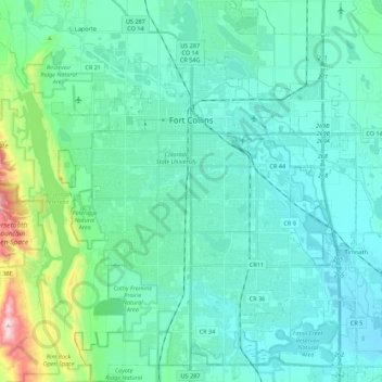 Fort Collins topographic map, elevation, terrain