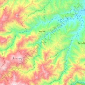 Texcatepec topographic map, elevation, terrain