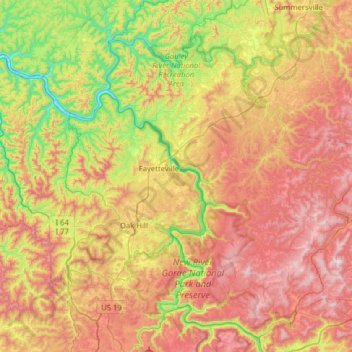 Fayette County topographic map, elevation, terrain