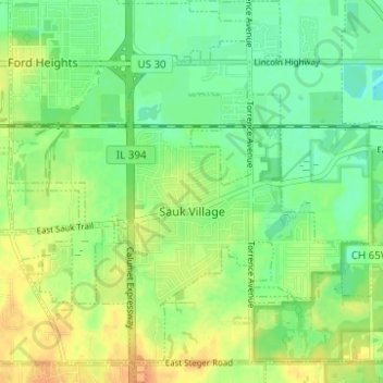 Sauk Village topographic map, elevation, terrain
