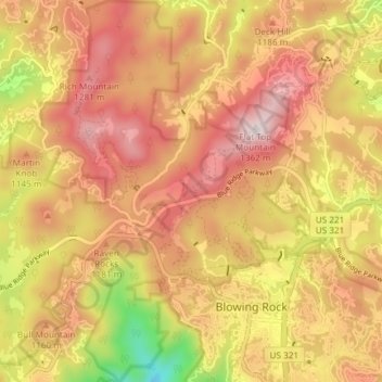 Moses H Cone Memorial Park topographic map, elevation, terrain