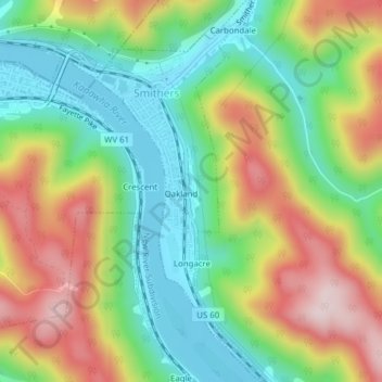 Smithers topographic map, elevation, terrain