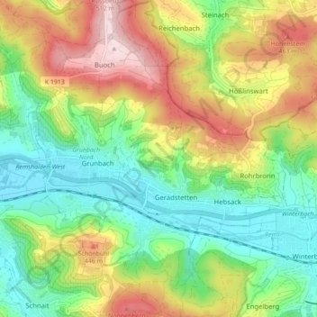 Remshalden topographic map, elevation, terrain
