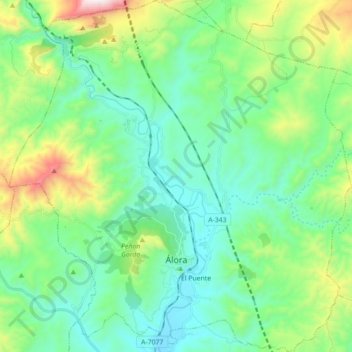 Álora topographic map, elevation, terrain