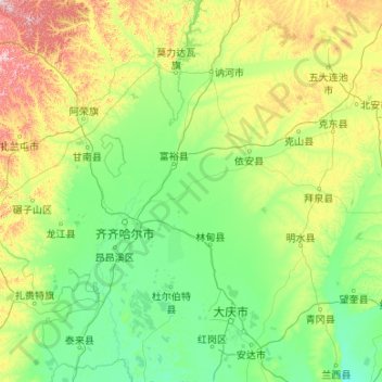 Qiqihar City topographic map, elevation, terrain