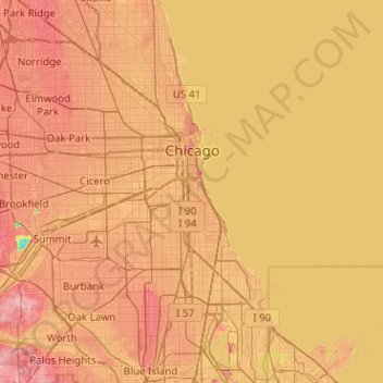 Chicago topographic map, elevation, terrain