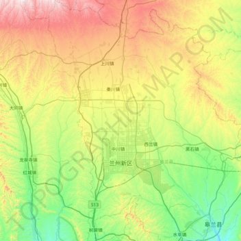 兰州新区 topographic map, elevation, terrain