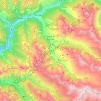 Molines-en-Queyras topographic map, elevation, terrain