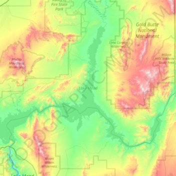 Lake Mead topographic map, elevation, terrain