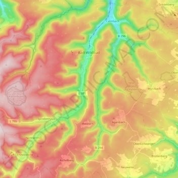 Bad Wildbad topographic map, elevation, terrain
