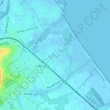 Rades Meliane topographic map, elevation, terrain
